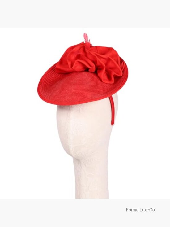 Elegant Straw Derby Hat with Feather for Formal Cocktail & Tea Party